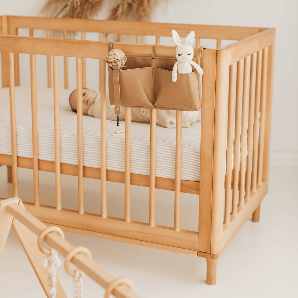 Vegan Leather Cot Organiser- Tan - Luca and Co Collective